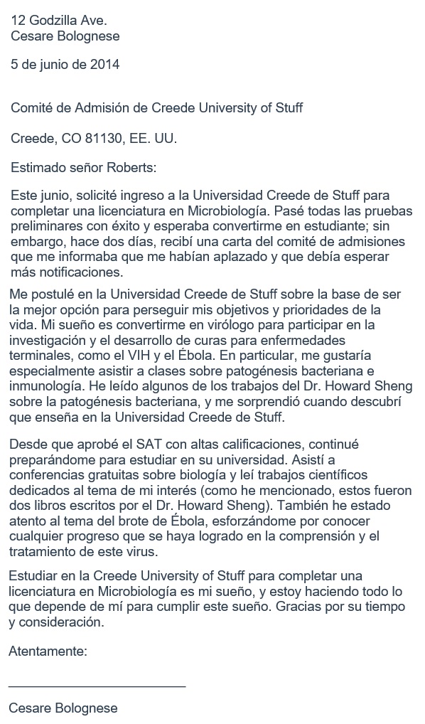 carta de aplazamiento de universitario