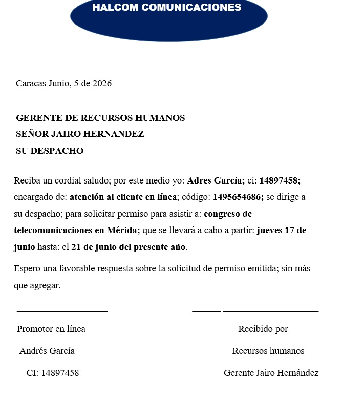 Carta de solicitud de permiso laboral