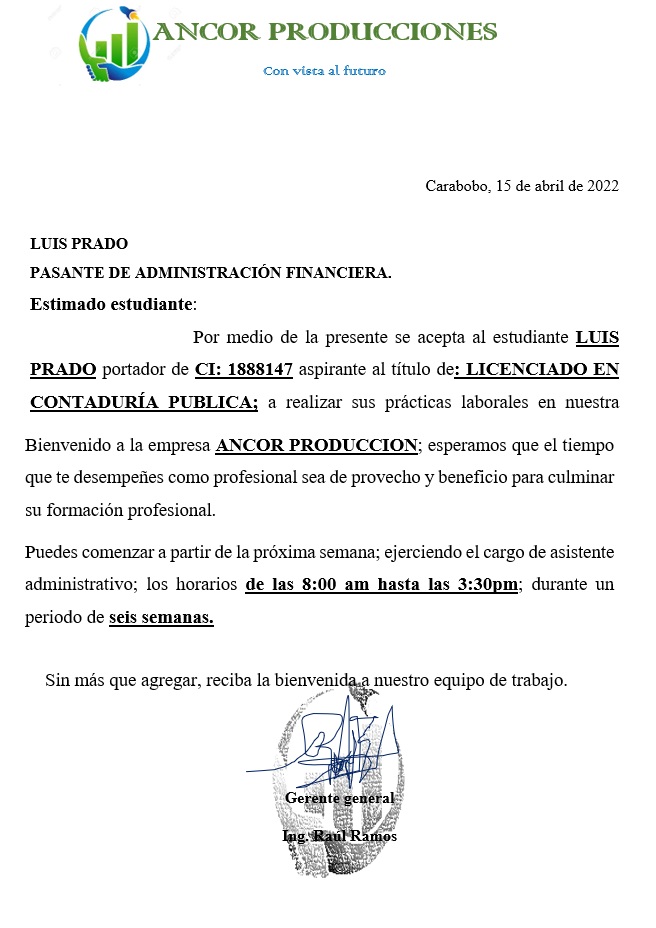 carta de aceptacion practicas profesionales