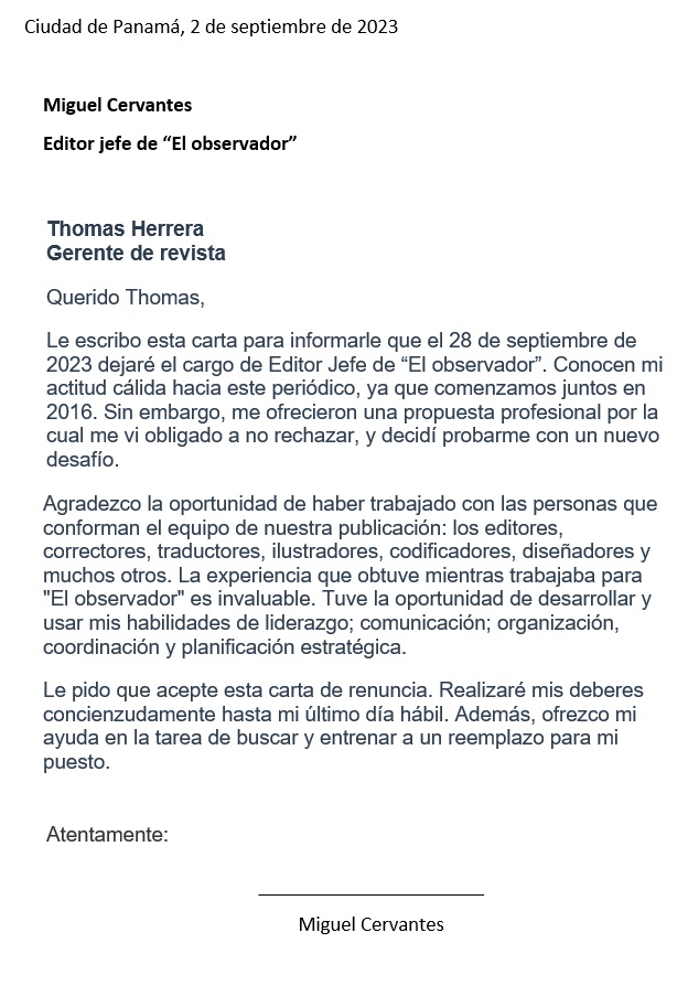 carta para renunciar la trabajo